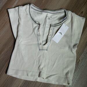 Urban outfitters stretchy Ribbed Notch-Neck Crop Top - Cream